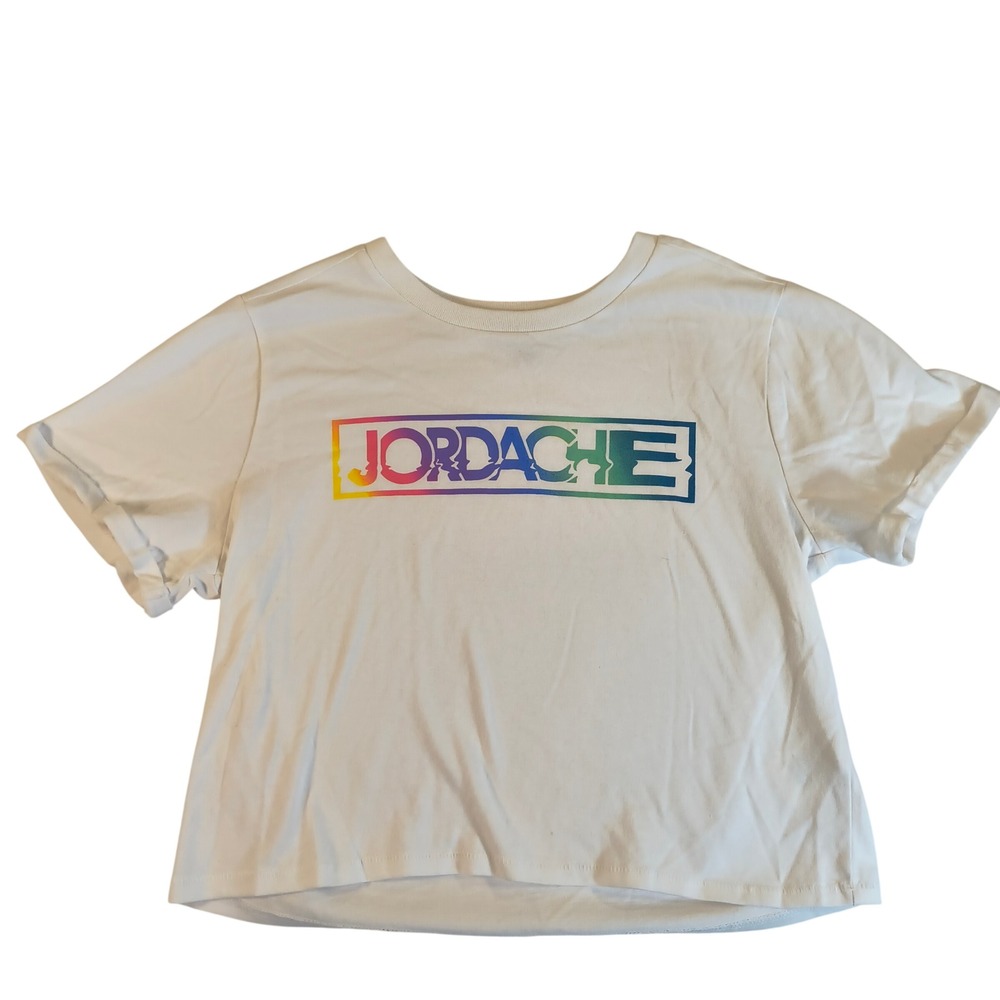 Jordache White Tee with Rainbow Logo